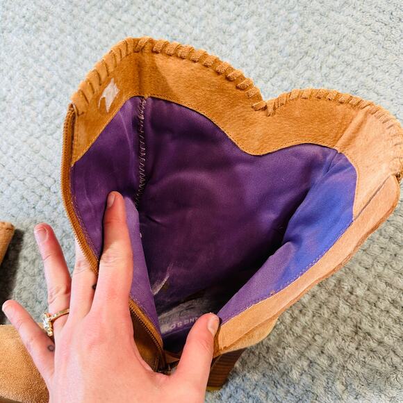 Vintage Suzanne Somers Suede Leather Turquoise Heeled Y2K Western Ankle Boots 7 - Picture 6 of 7